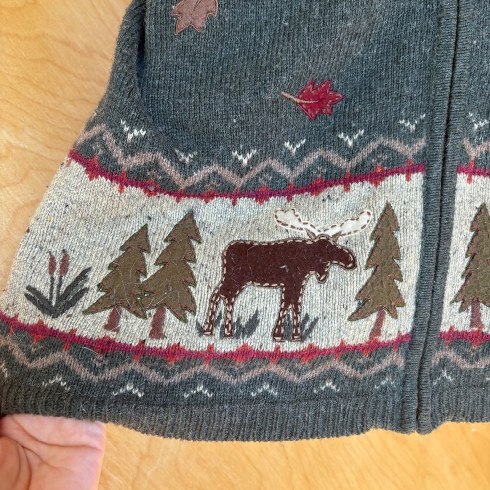 Croft & Barrow Moose Trees Sweater Cardigan Women's Large Full Zip Gray Woodland - Picture 3 of 7